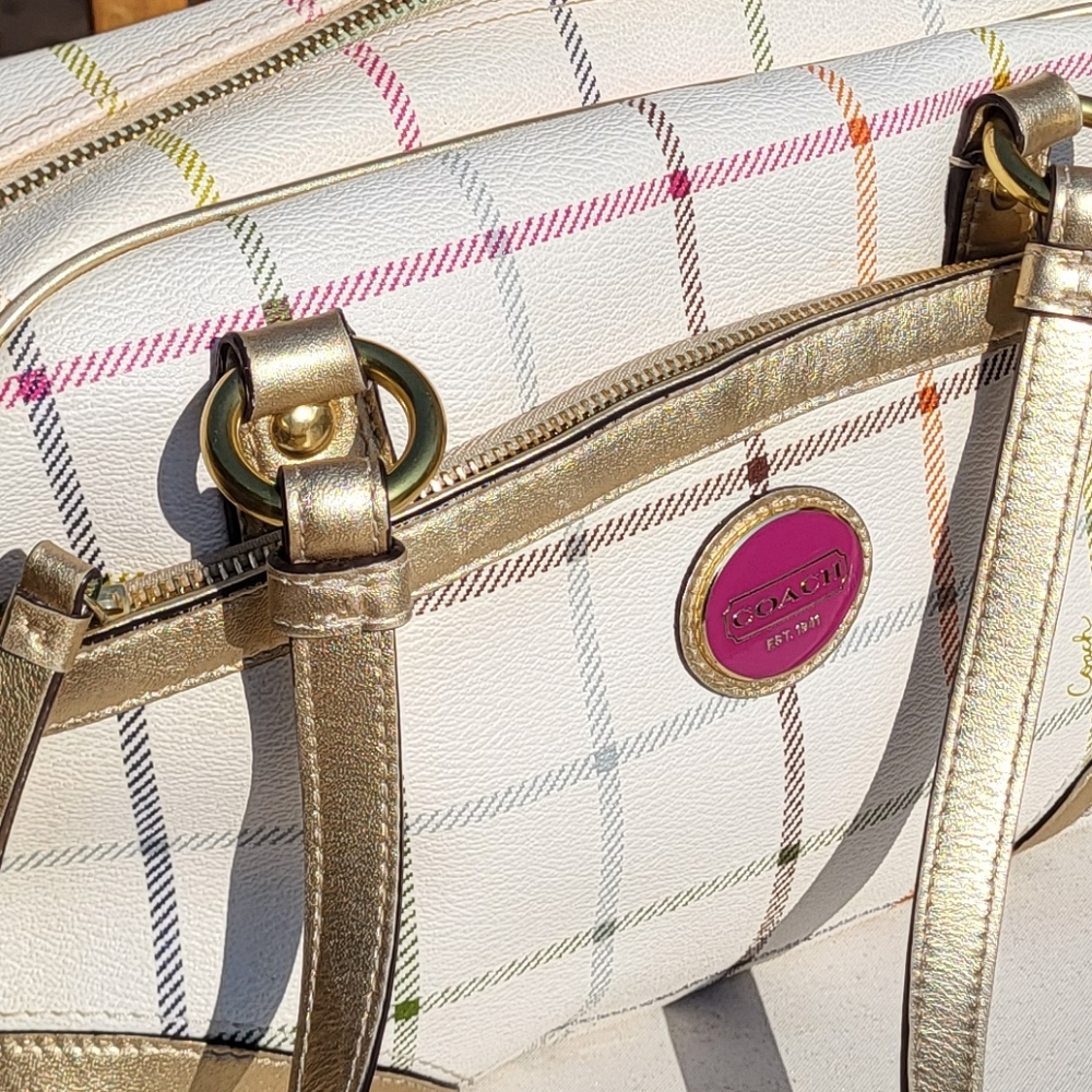 Coach Peyton Tattersall Plaid Satchel F19177 Shoulder Bag Purse - Picture 2 of 14